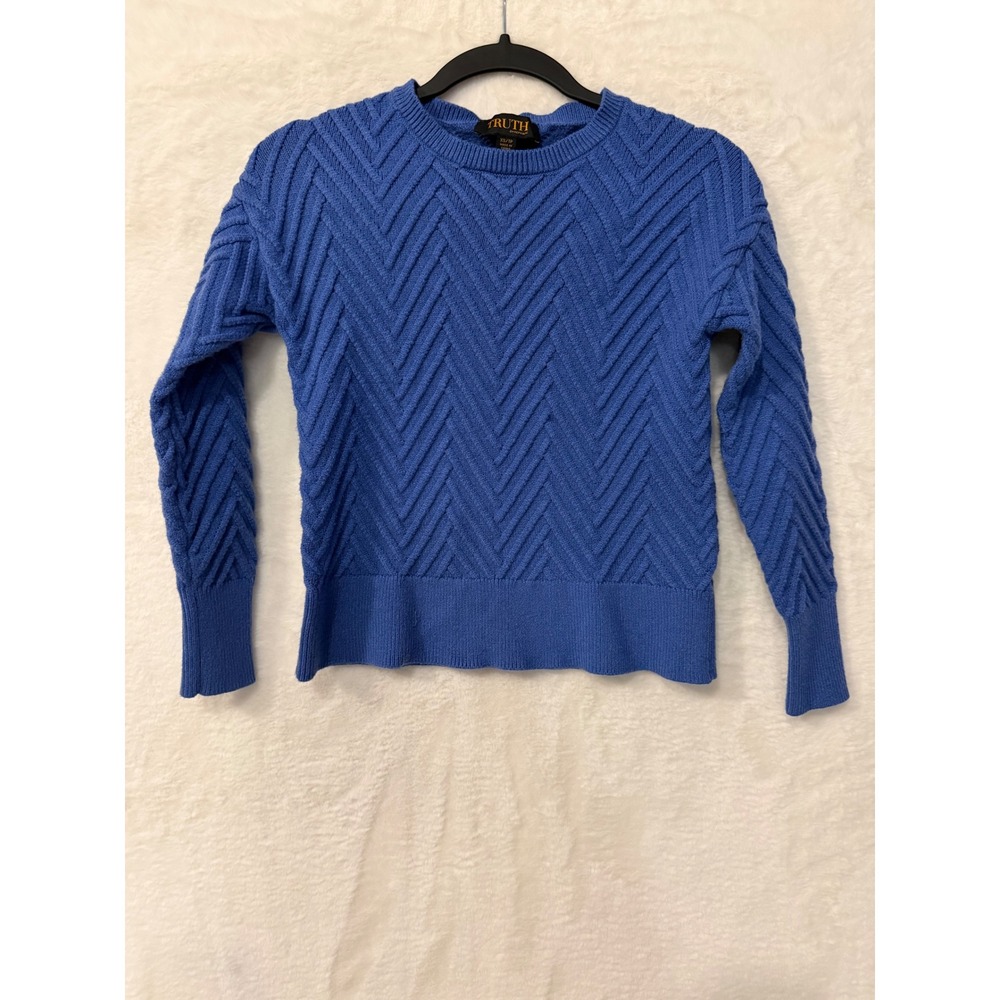 Truth by Republic Blue Chevron Knit Sweater Womens XS Long Sleeve Crewneck Top
